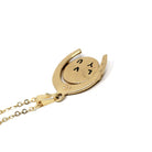 Spinner Charm Necklace - Vintage 14k Yellow Gold Enamel "I LOVE YOU" Round Horseshoe Pendant - Retro Circa 1970s Moving Disc Fine Jewelry