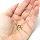 Spinner Charm Necklace - Vintage 14k Yellow Gold Enamel "I LOVE YOU" Round Horseshoe Pendant - Retro Circa 1970s Moving Disc Fine Jewelry