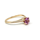 Created Pink Sapphire Ring - Retro 10k Yellow Gold Round Faceted Stone - Vintage Circa 1960s Era Size 6 1/2 Solitaire Style Fine 60s Jewelry