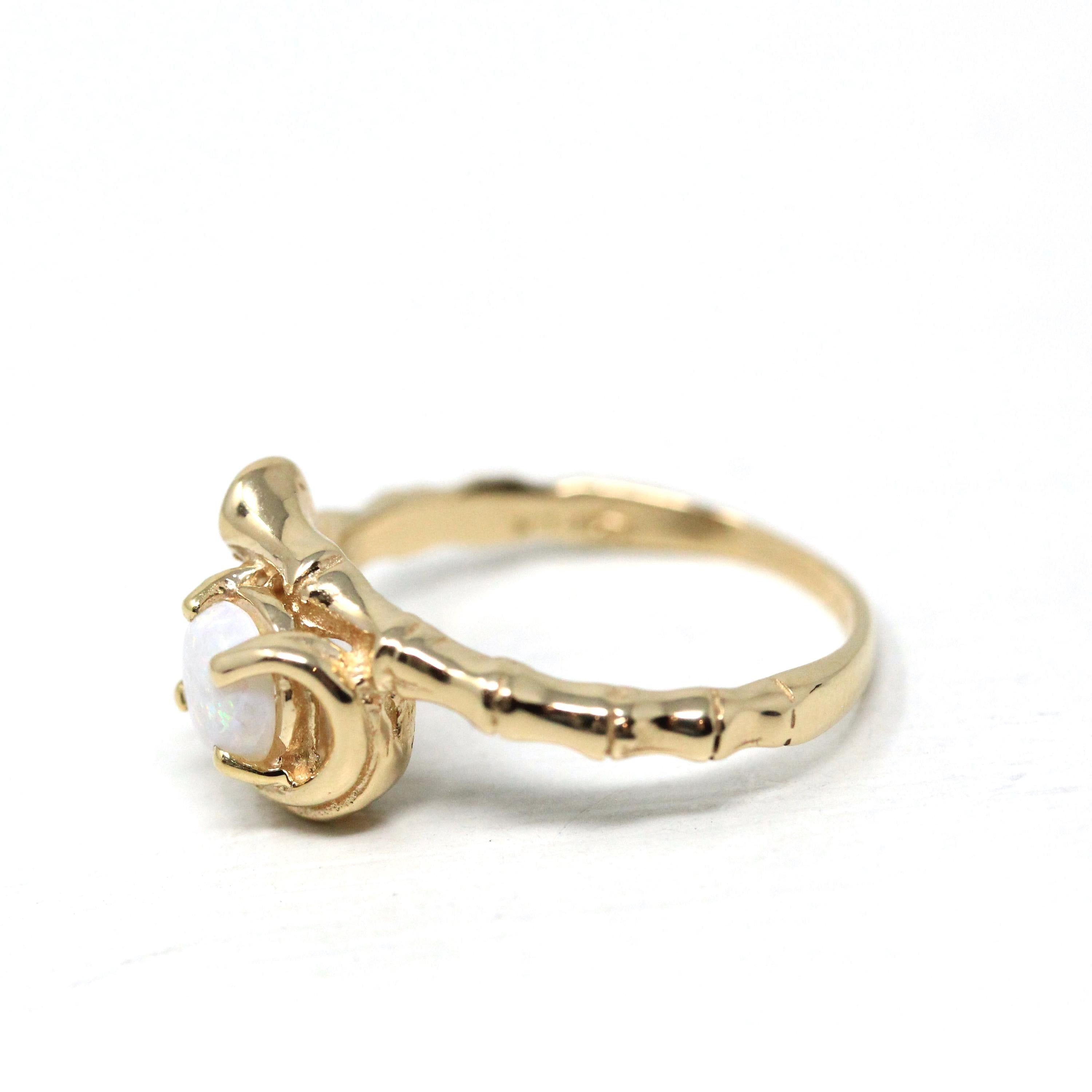 Natural Opal Ring - Modern 14k Yellow Gold Cabochon Cut .22 CT Gemstone - Estate Circa 1990s Era Size 5 3/4 October Birthstone Fine Jewelry