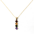 Gemstone Hearts Necklace - Estate 14k Yellow Gold Rainbow Birthstones - Circa 2000's Era Garnet Citrine Tourmaline Amethyst Fine Y2K Jewelry