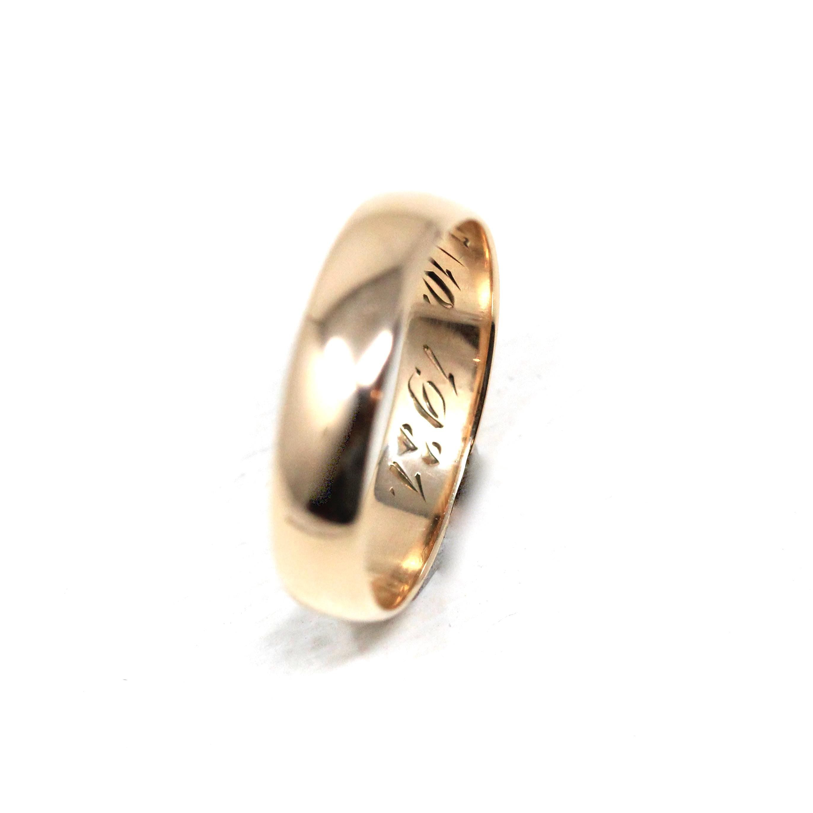 Vintage Inscribed Wedding Band - Art Deco 6k Yellow Gold Unadorned Plain Ring - Dated 1931 Size 7 Classic Simple Unisex 30s Fine Jewelry