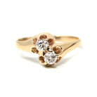 Diamond Toi Et Moi Ring - Edwardian Era 14k Yellow Gold Natural .33 CTW Old Mine Cut Bypass - Size 8.5 Fine Bridal April Birthstone Jewelry