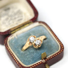 Diamond Toi Et Moi Ring - Edwardian Era 14k Yellow Gold Natural .33 CTW Old Mine Cut Bypass - Size 8.5 Fine Bridal April Birthstone Jewelry