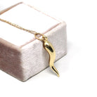 Italian Horn Charm - Retro 14k Yellow Gold Italy Cornicello Good Luck Pendant Necklace - Vintage Circa 1970s Ward Off Evil Amulet Jewelry