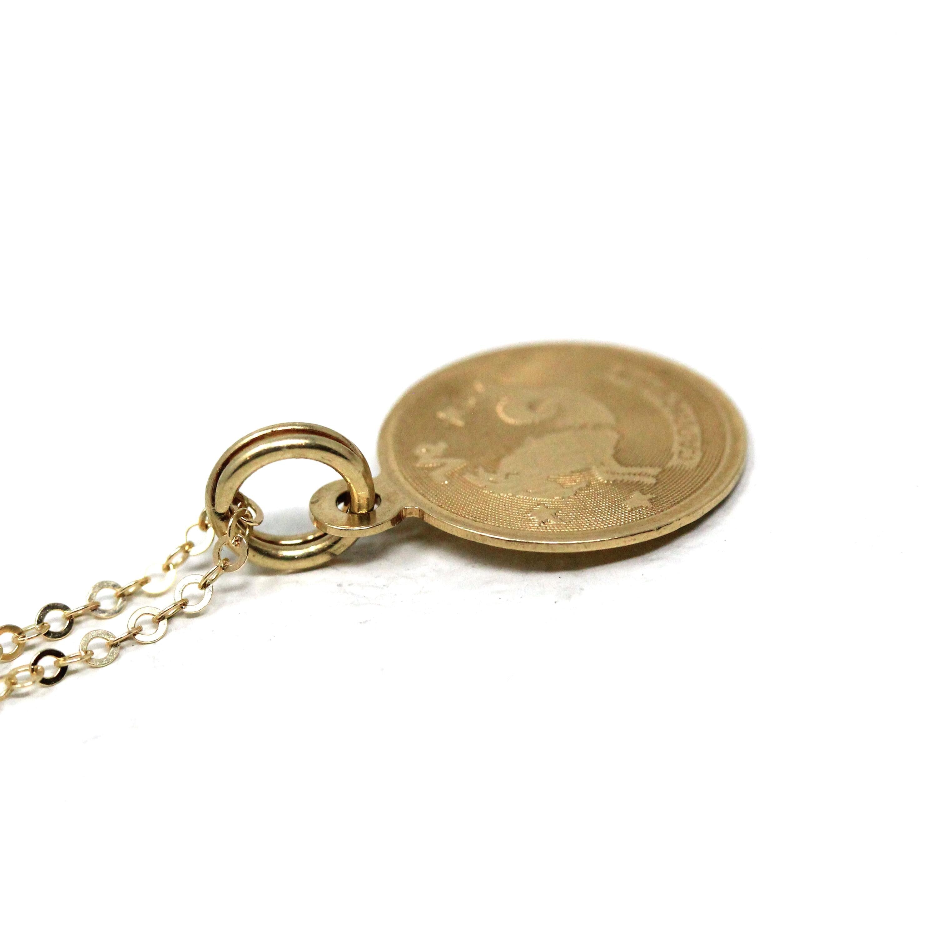 Vintage Capricorn Charm - Retro 14k Yellow Gold Sea Goat Astrological Sign Necklace - Circa 1970s Era Zodiac Earth Element Fine 70s Jewelry