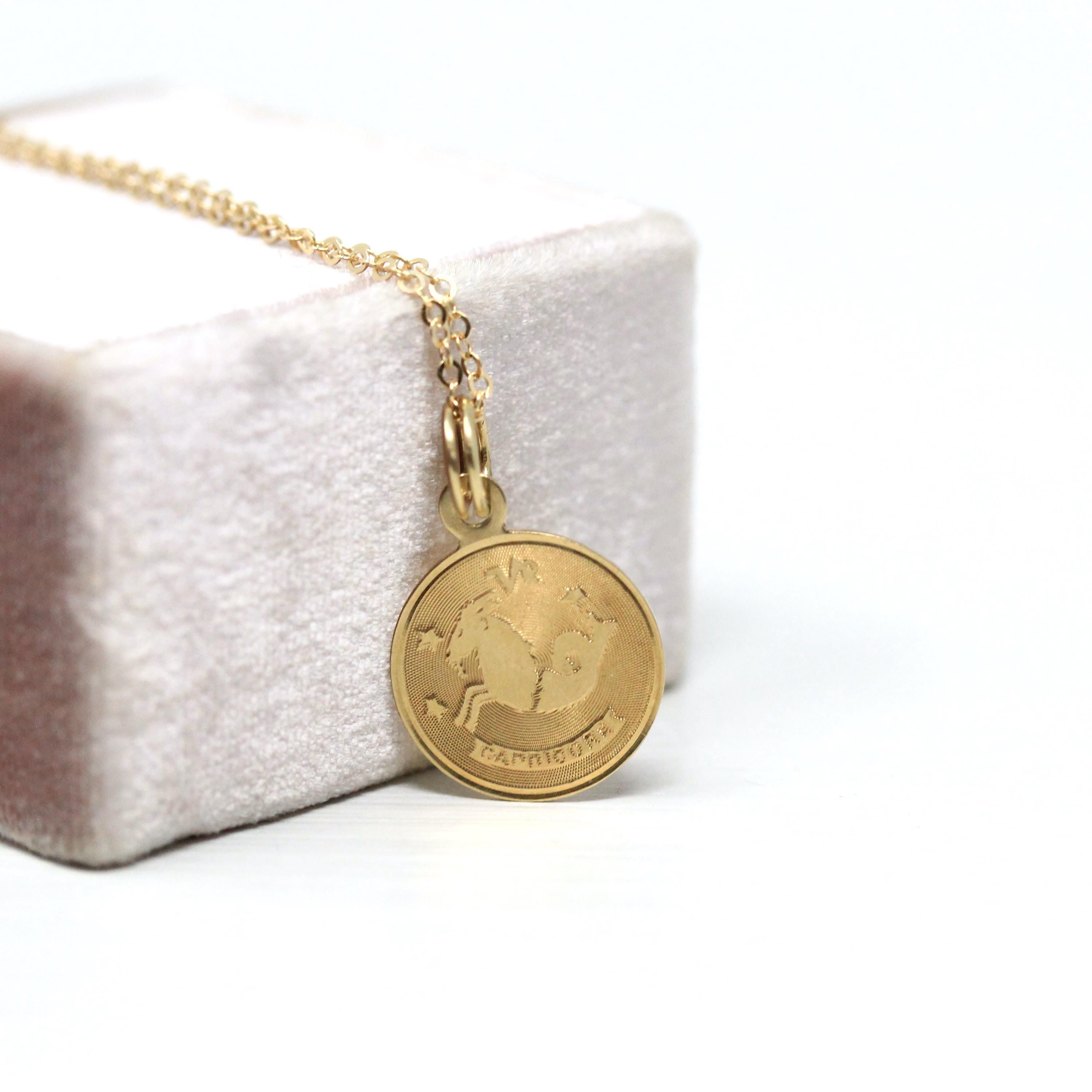 Vintage Capricorn Charm - Retro 14k Yellow Gold Sea Goat Astrological Sign Necklace - Circa 1970s Era Zodiac Earth Element Fine 70s Jewelry