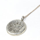 Vintage Gemini Pendant - Retro Era Sterling Silver Raised Hollow Design Twins Round Pendant - Circa 1960s Georg Jensen 306 Zodiac Jewelry