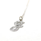 Letter "J" Necklace - Estate 14k White Gold Initial Natural Genuine Diamonds - Modern Circa 2000s Personal Name Script Chain Fine Jewelry
