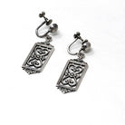 Vintage Floral Earrings - Retro Sterling Silver Dangle Drop Non-Pierced Screw Backs- Circa 1960s Era Open Metal Filigree Flower 60's Jewelry