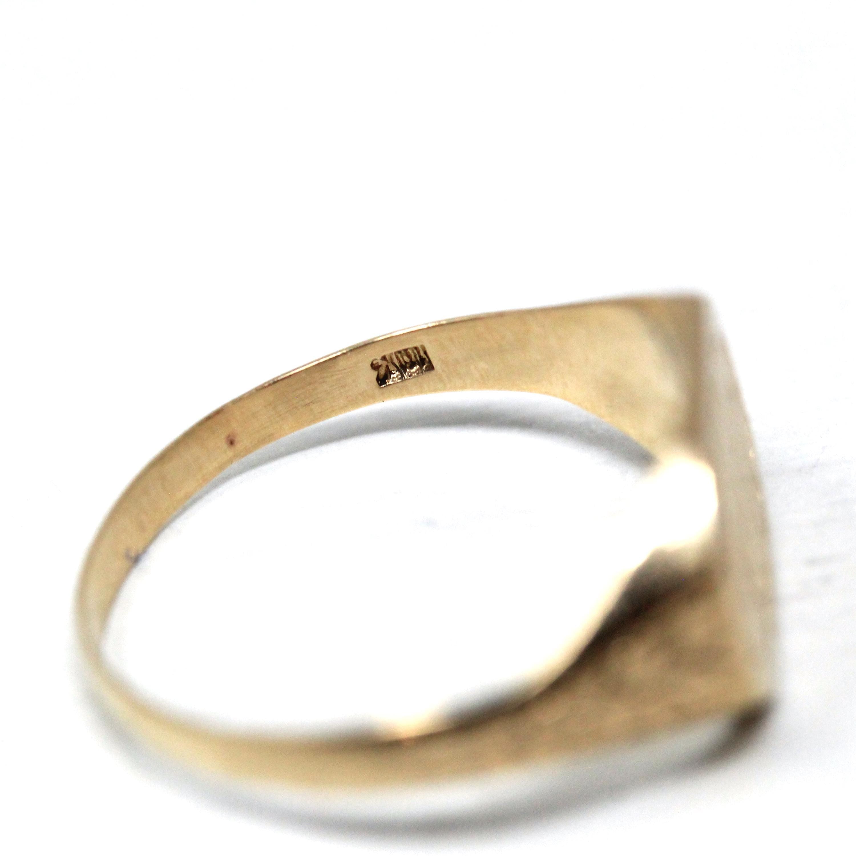 Vintage "MDH" Signet Ring - Retro 10k Yellow Gold Engraved Letters Initials Statement - Circa 1940s Size 7 Esemco Monogrammed Fine Jewelry