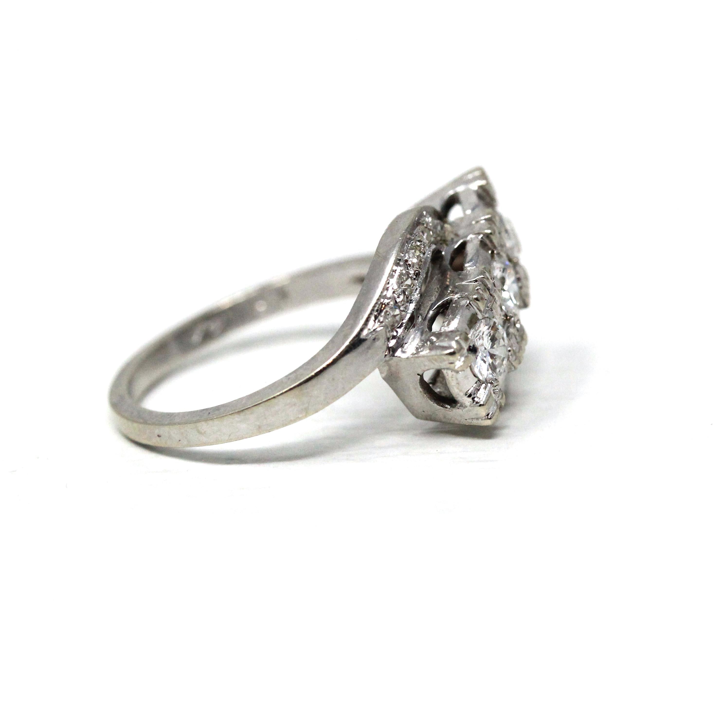 Mid Century Diamond Swirl Ring - Vintage 14K White Gold .50 CTW Diamond Gemstones - Circa 1950s Era Size 6 1/2 Fine Engagement Jewelry