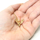 Modern Bee Charm - 14k Yellow Gold Green Tourmaline Pin Conversion Pendant Necklace - Vintage 1980s Figural Bug Fine Statement Jewelry