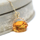 Antique Spinner Fob - Victorian 9k English Yellow Gold Simulated Citrine Pendant Necklace - Dated 1897 Unique Faceted Glass Gemstone Jewelry