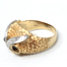 Vintage Owl Ring - Retro 14k Yellow Gold Tiger's Eye Gemstone Eyes - Circa 1960s Era Size 10 Diamonds Statement Cocktail Fine Bird Jewelry