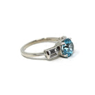 Vintage Blue Zircon Ring - Mid-century 14k White Gold Created White Spinel Gems - Circa 1950s Size 6 1/2 Alternative Engagement Fine Jewelry