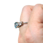 Vintage Blue Zircon Ring - Mid-century 14k White Gold Created White Spinel Gems - Circa 1950s Size 6 1/2 Alternative Engagement Fine Jewelry