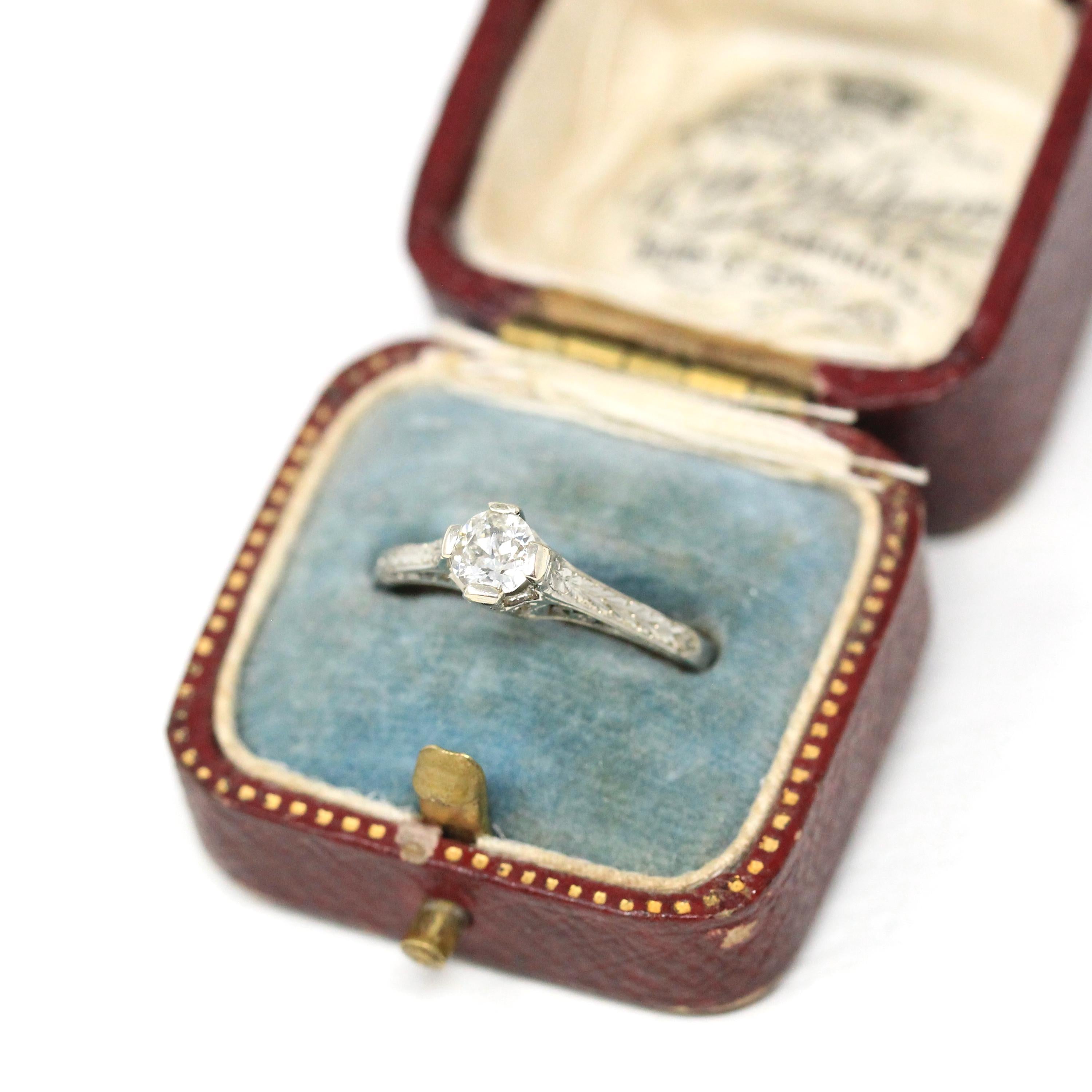 Vintage Diamond Ring - Art Deco 18k White Gold Natural Gemstone Basket Cathedral Solitaire - Circa 1930s Size 6 1/2 Filigree Fine Jewelry