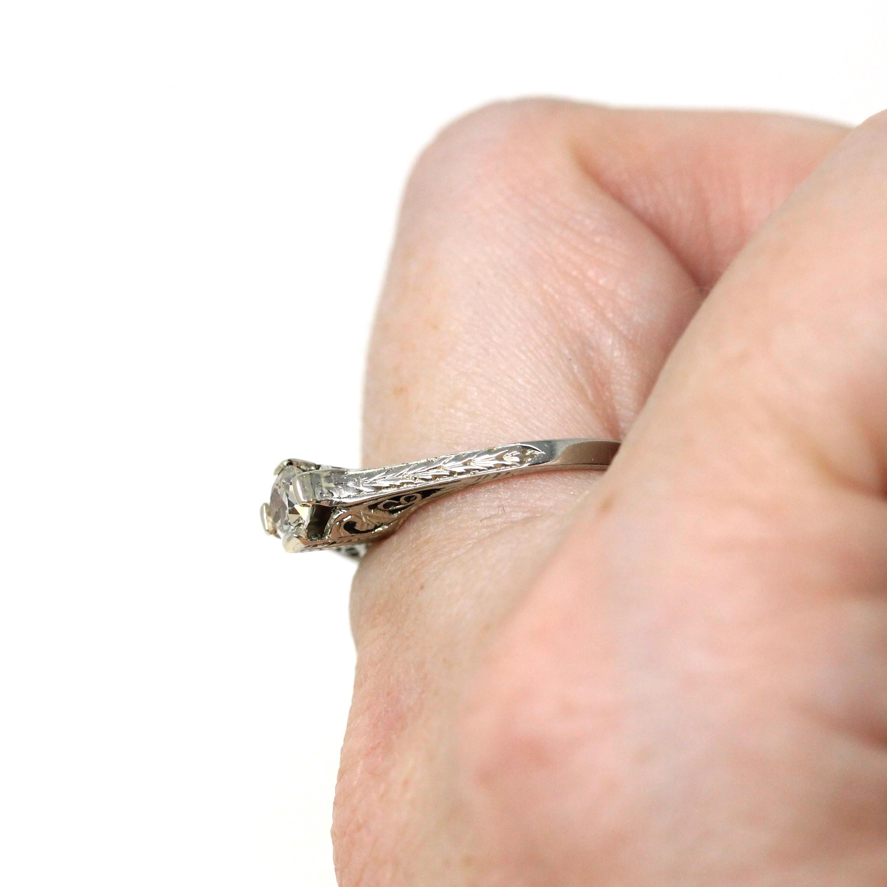 Vintage Diamond Ring - Art Deco 18k White Gold Natural Gemstone Basket Cathedral Solitaire - Circa 1930s Size 6 1/2 Filigree Fine Jewelry