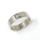 Star Wedding Band - Modern 10k White Gold Five Point Celestial Men's Unisex Bridal Ring - Estate 1988 Size 9 Engraved Polished Fine Jewelry