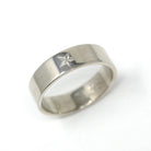 Star Wedding Band - Modern 10k White Gold Five Point Celestial Men's Unisex Bridal Ring - Estate 1988 Size 9 Engraved Polished Fine Jewelry