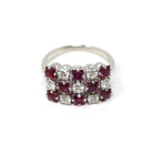 Ruby & Diamond Cluster Ring - Estate Platinum Natural Checkerboard Gemstones - Modern Size 5 1/2 July Birthstone Fine Anniversary Jewelry