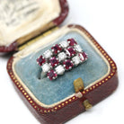 Ruby & Diamond Cluster Ring - Estate Platinum Natural Checkerboard Gemstones - Modern Size 5 1/2 July Birthstone Fine Anniversary Jewelry