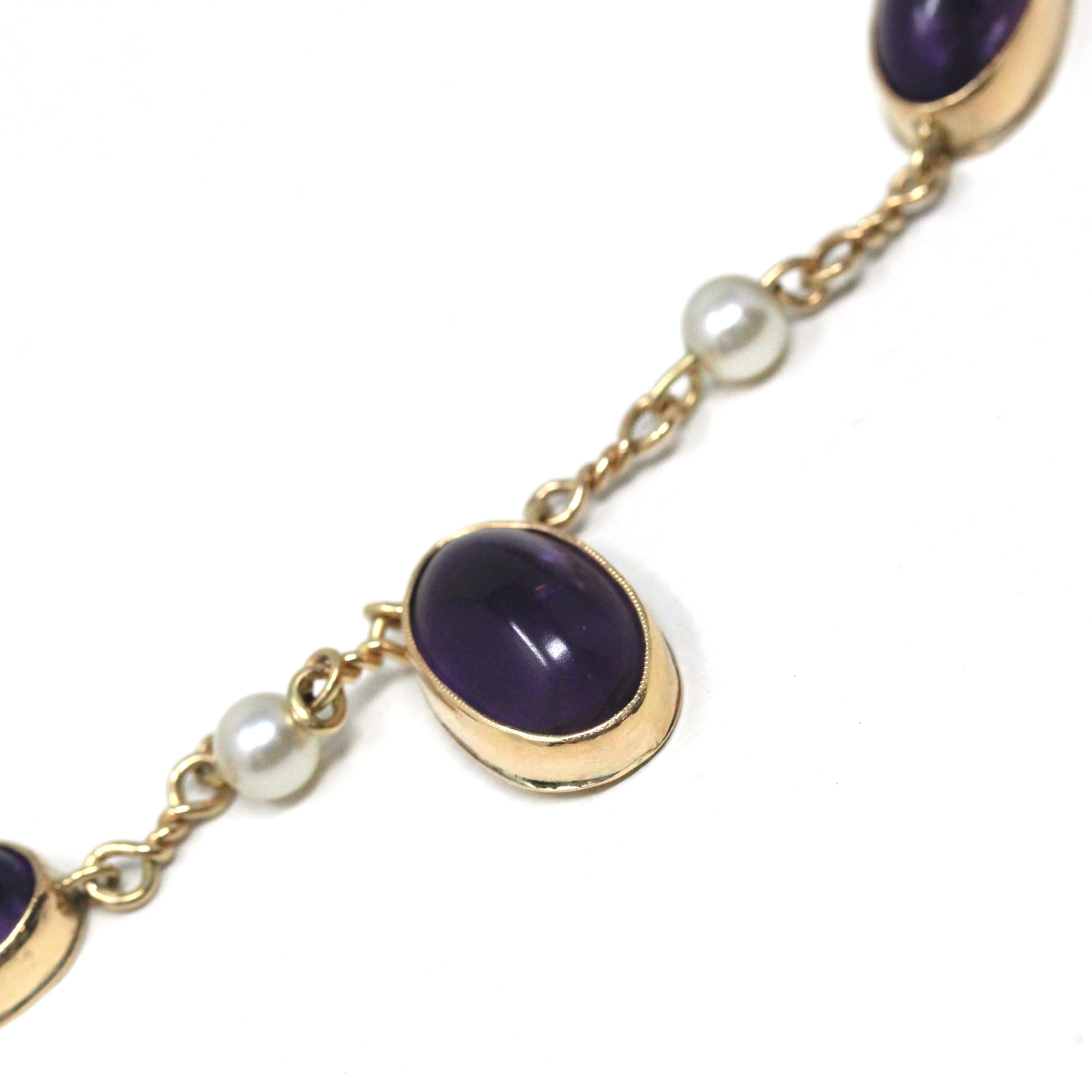 Antique Amethyst Necklace - Vintage 9k Yellow Gold Purple Gem Cultured Pearl Necklace - Edwardian 1910s February June Birthstones Jewelry