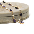 Antique Amethyst Necklace - Vintage 9k Yellow Gold Purple Gem Cultured Pearl Necklace - Edwardian 1910s February June Birthstones Jewelry