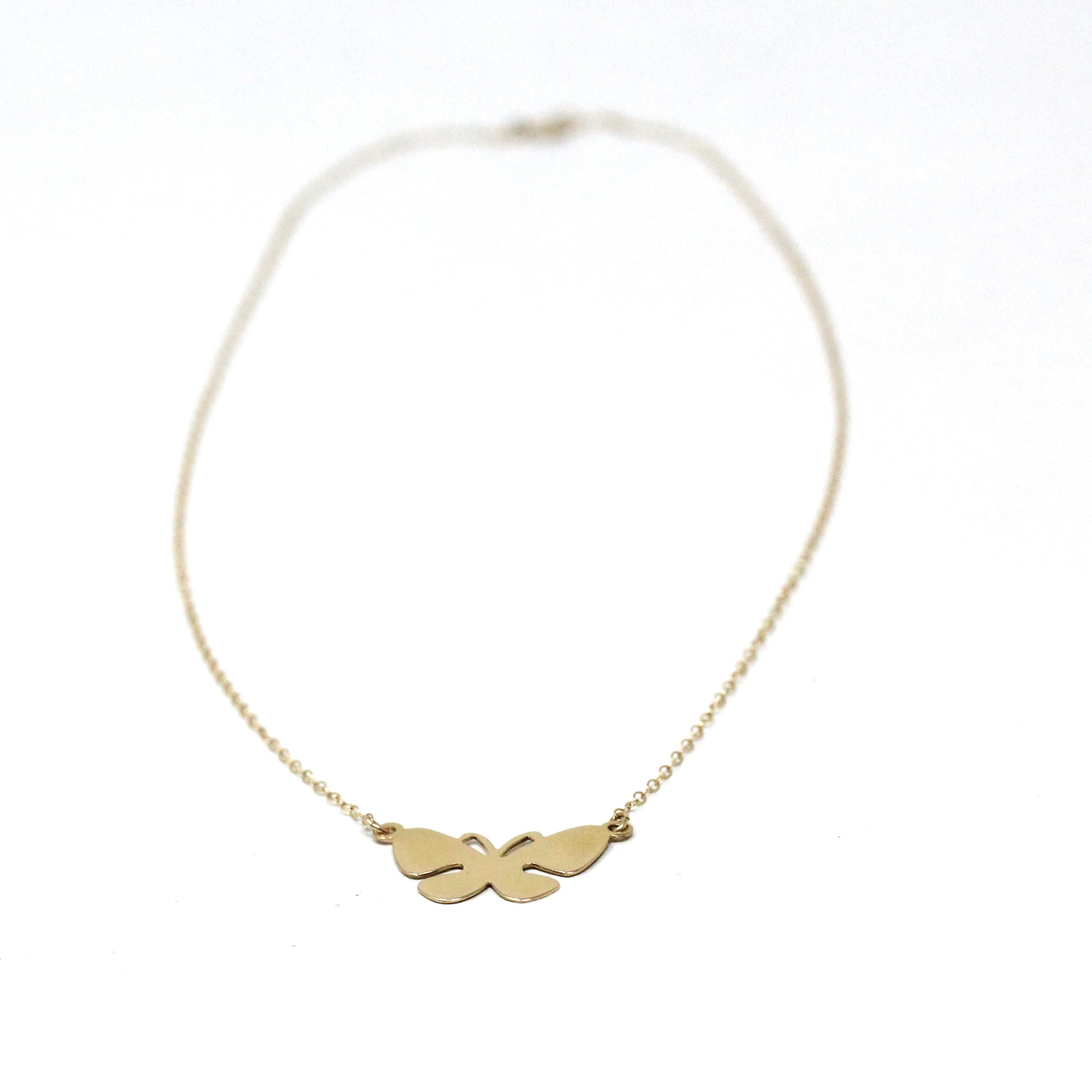Modern Butterfly Necklace - Estate 14k Yellow Gold Figural Winged Insect Pendant Necklace - Circa 2000's Era Statement Bug Fine Jewelry