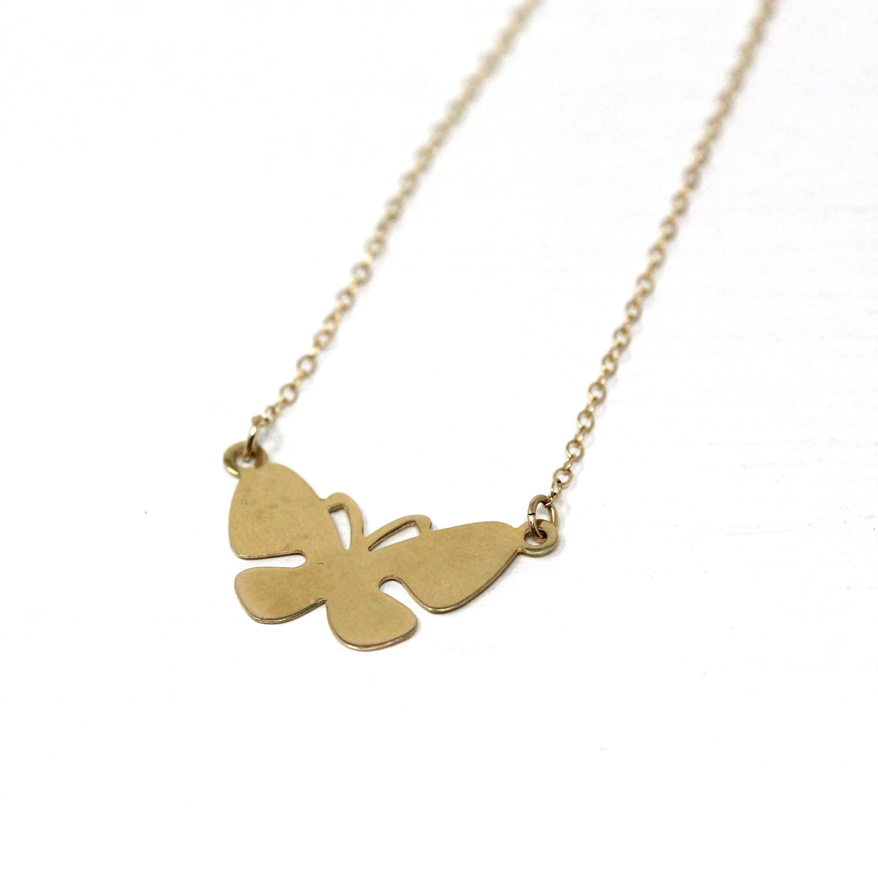 Modern Butterfly Necklace - Estate 14k Yellow Gold Figural Winged Insect Pendant Necklace - Circa 2000's Era Statement Bug Fine Jewelry