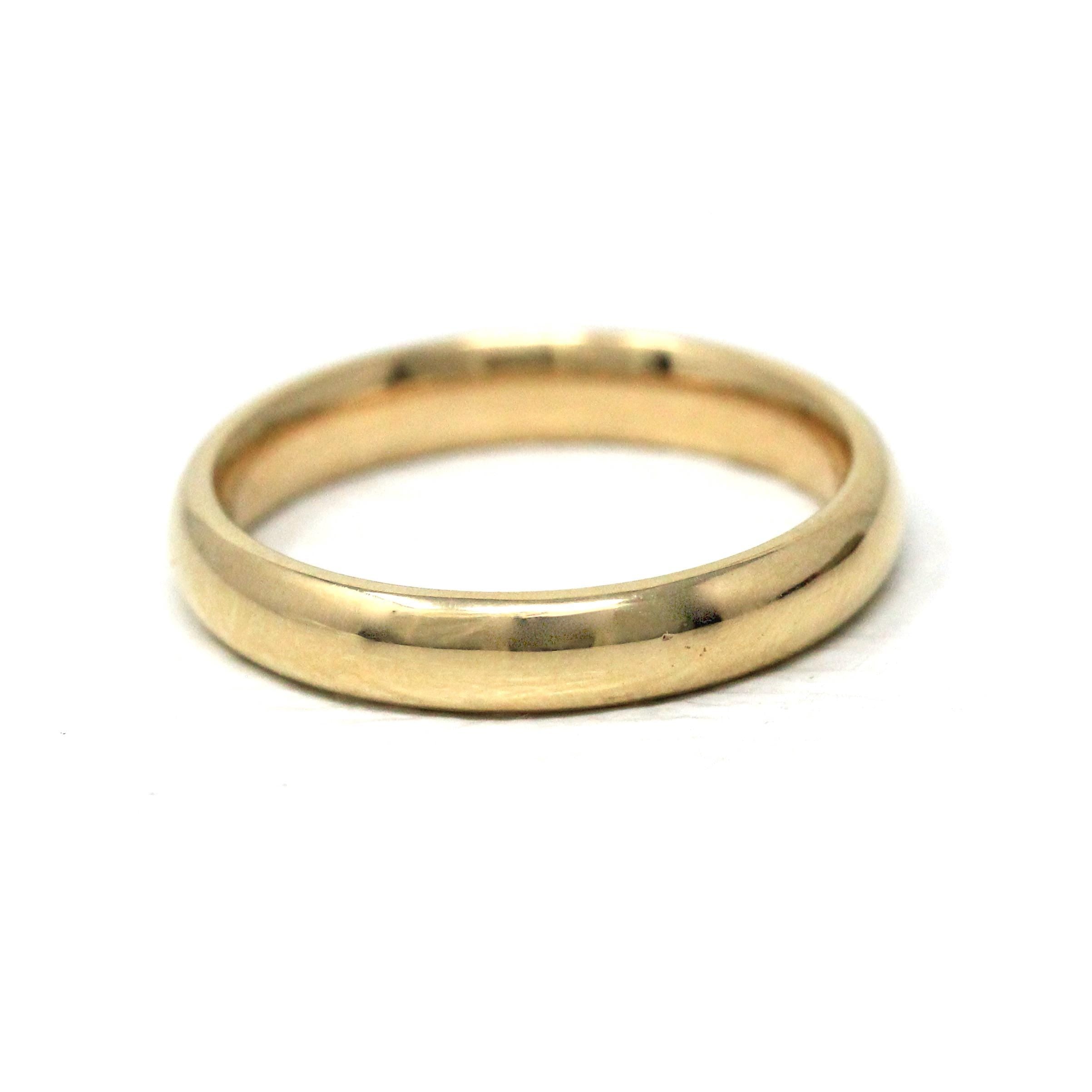 Vintage Wedding Band - Modern Estate Era 14k Yellow Gold Plain Circa 1988 Ring - Size 9 Signed Art Carved J.R. Wood Bridal Fine 80s Jewelry
