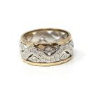 Vintage Pierced Band - Mid Century Era 14k Yellow & White Gold Open Metal Cigar Style Ring - Circa 1950s Size 5 1/2 Two Tone Unisex Jewelry