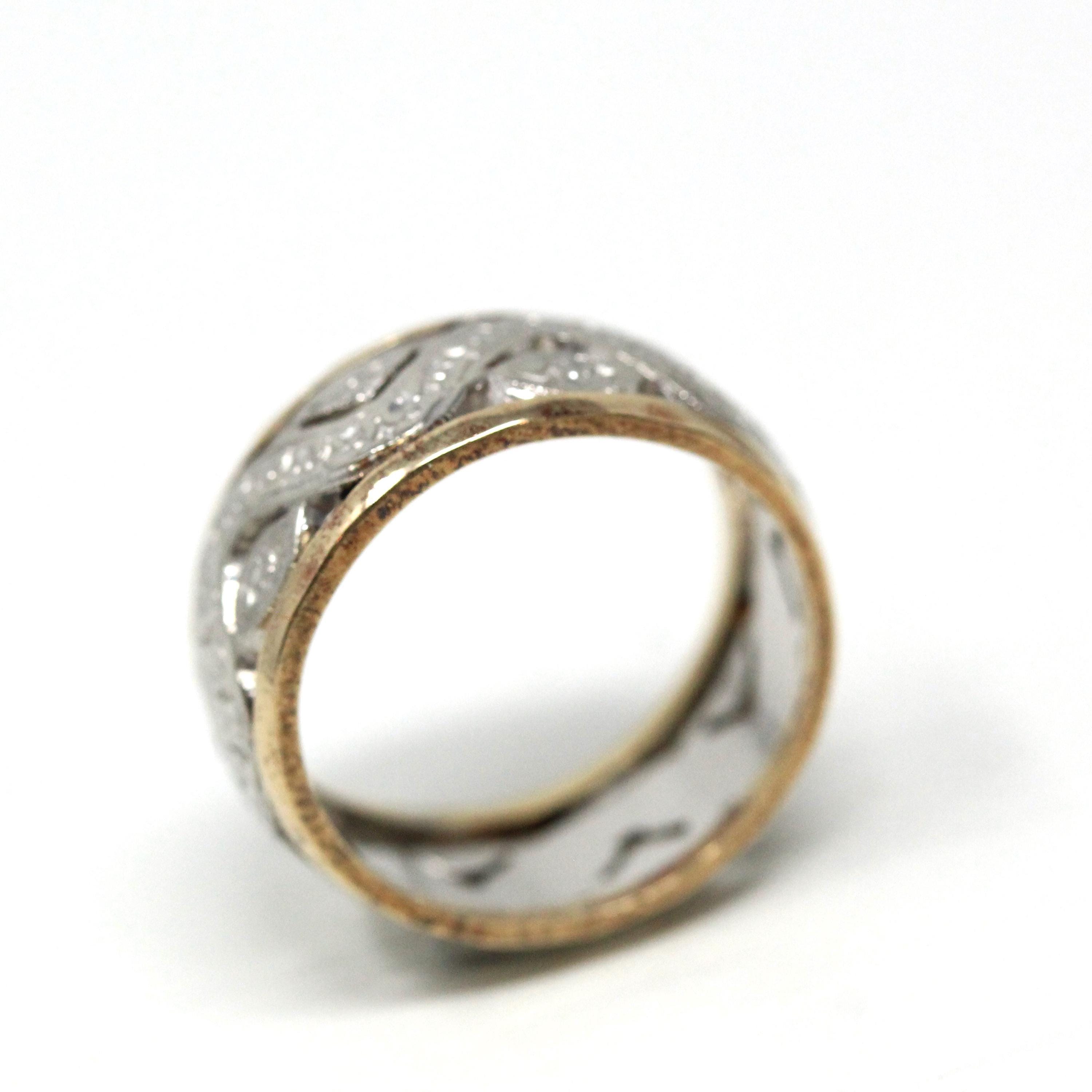 Vintage Pierced Band - Mid Century Era 14k Yellow & White Gold Open Metal Cigar Style Ring - Circa 1950s Size 5 1/2 Two Tone Unisex Jewelry