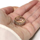 Vintage Pierced Band - Mid Century Era 14k Yellow & White Gold Open Metal Cigar Style Ring - Circa 1950s Size 5 1/2 Two Tone Unisex Jewelry