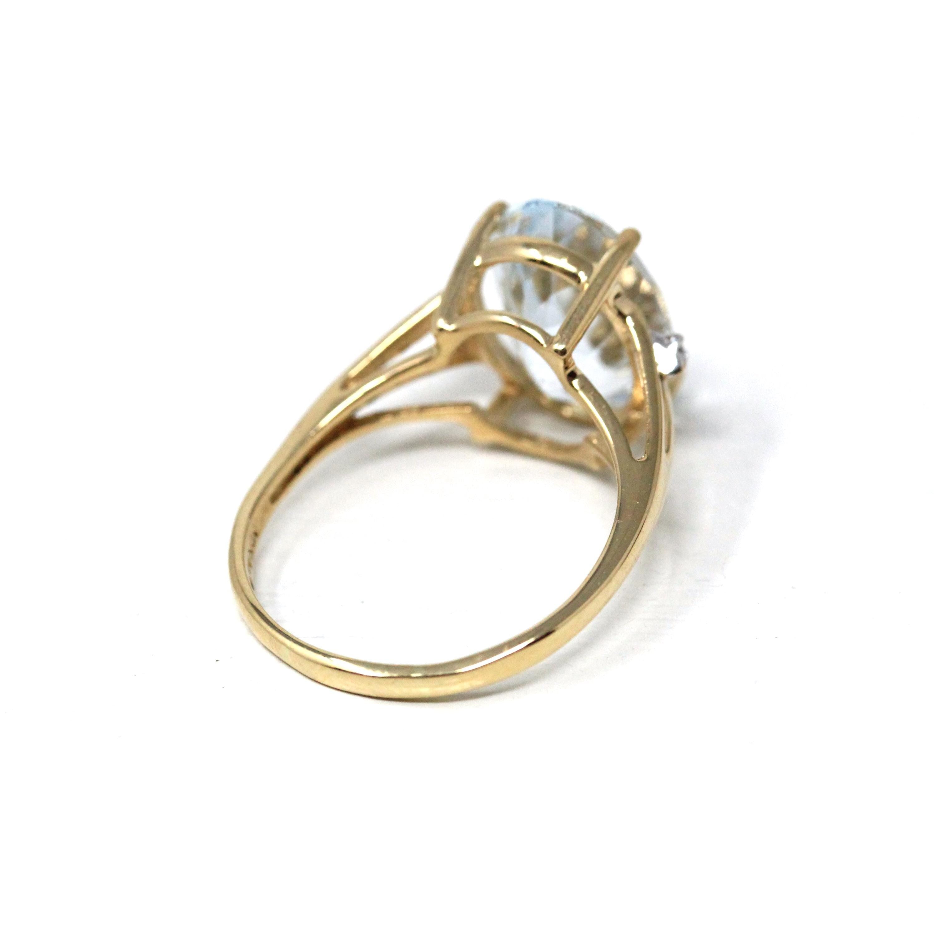 Aquamarine & Diamond Ring - Modern 10k Yellow Gold Oval Faceted 2.40 CT Blue Gem - Estate Circa 2000's Era Size 8 1/2 Statement Fine Jewelry