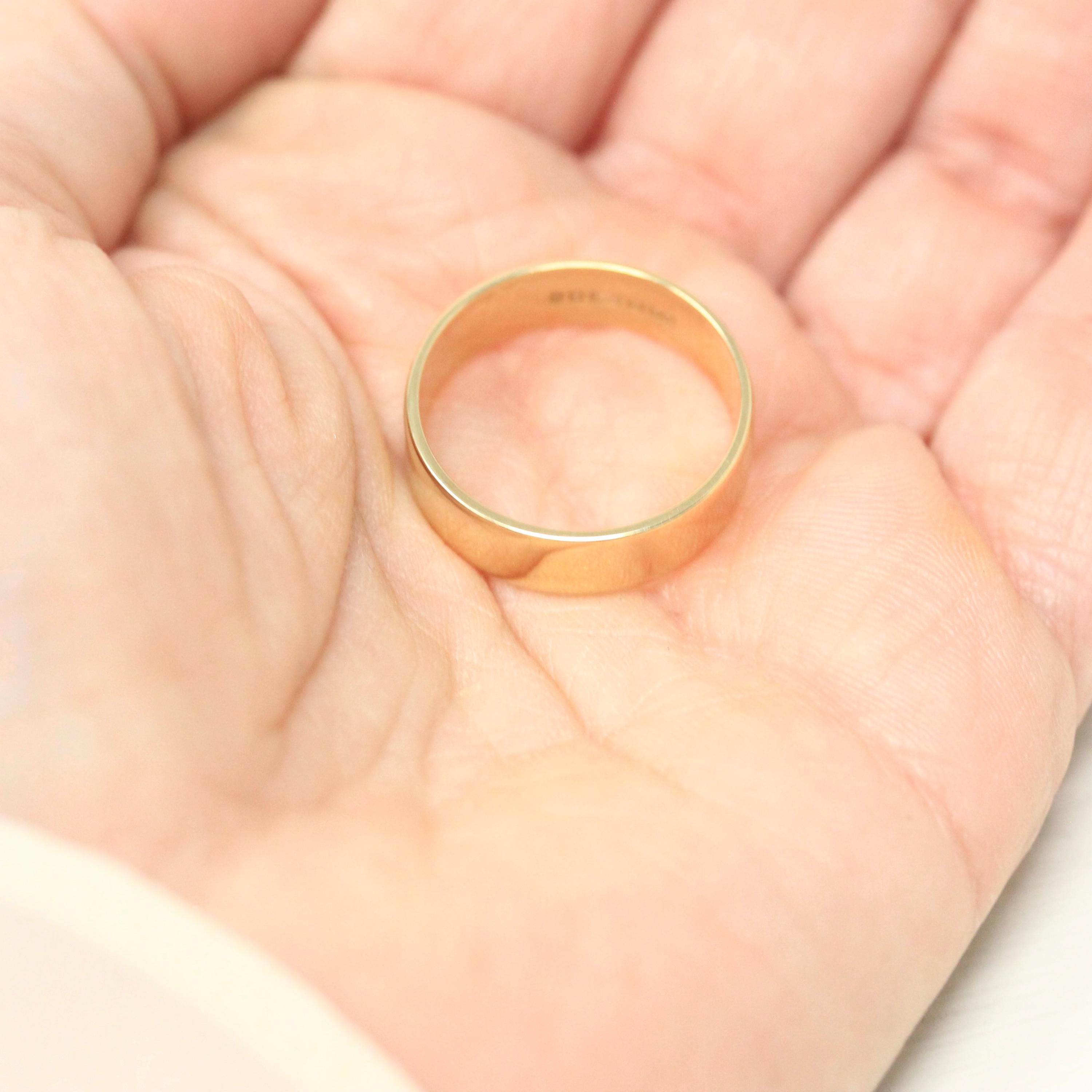 Wide Cigar Band - Vintage 9k Yellow Gold London England UK - Circa 1970s Era Size 8 3/4 English Hallmarks 1979 Fine Minimalist 70s Jewelry