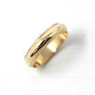 Milgrain Wedding Band - Modern 14k Yellow Gold Unadorned Plain 4.35 MM Ring - Circa 1940s Era Size 6.25 Unisex Stacking Fine 40s Era Jewelry