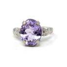 Art Deco Amethyst Ring - Vintage 14k White Gold Diamonds & Natural Purple Gemstone - Circa 1930s Size 6 1/2 February Birthstone Fine Jewelry