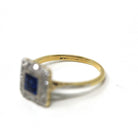 Vintage Engagement Ring - Mid Century 18k Yellow Gold & Platinum Natural Sapphire Diamond Square Halo - Size 3 1/4 Fine Engagement Jewelry