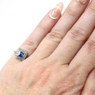 Vintage Engagement Ring - Mid Century 18k Yellow Gold & Platinum Natural Sapphire Diamond Square Halo - Size 3 1/4 Fine Engagement Jewelry