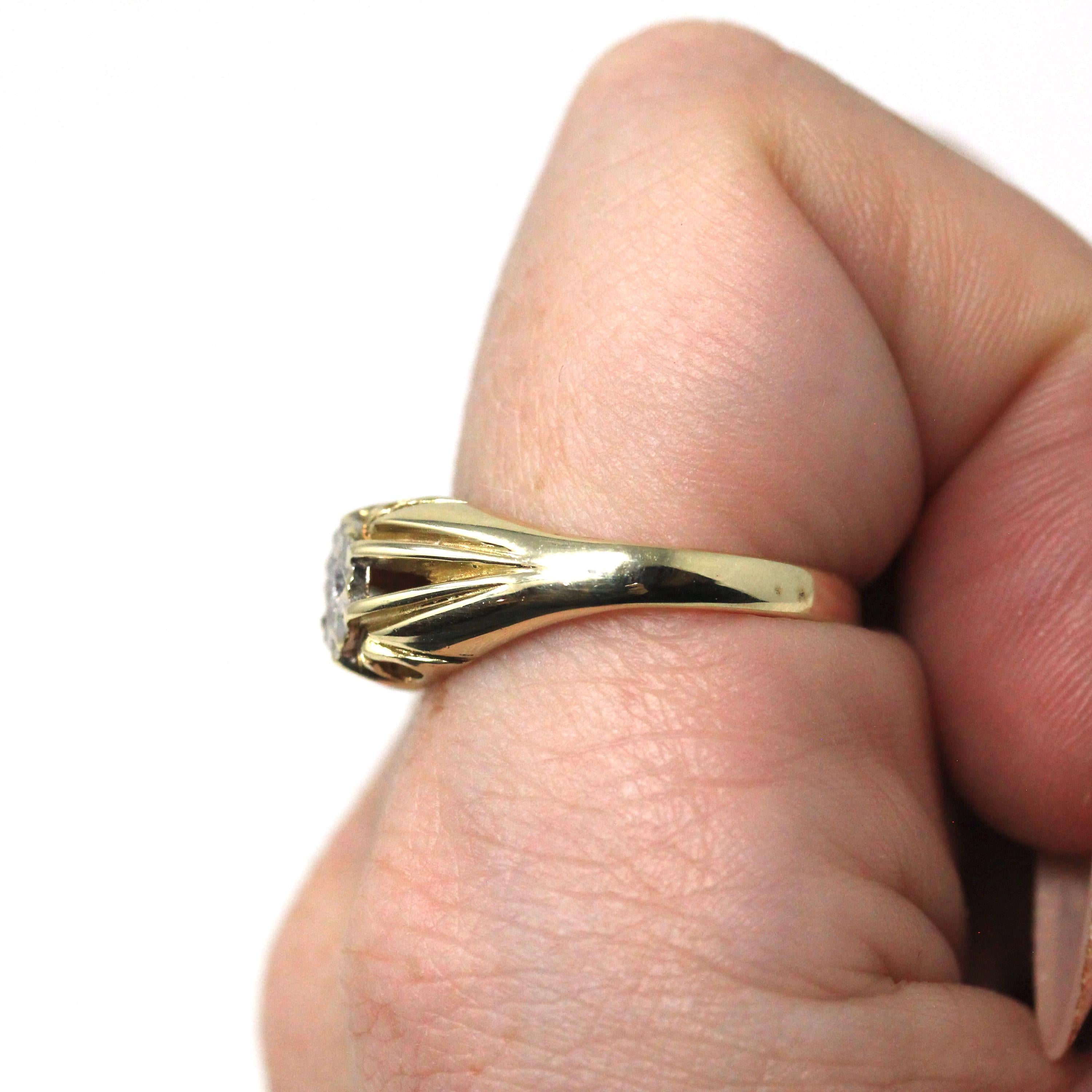 Star Diamond Ring - Modern Estate 9k Yellow Gold Natural .05 CT Gemstone Ring - Vintage Circa 1990s Size 8 Celestial Fine Bridal Jewelry