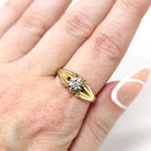 Star Diamond Ring - Modern Estate 9k Yellow Gold Natural .05 CT Gemstone Ring - Vintage Circa 1990s Size 8 Celestial Fine Bridal Jewelry