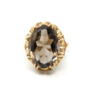 Vintage Smoky Quartz Ring - Retro 9k Yellow Gold Oval Cut Natural Brown Gemstone - Birmingham Hallmarked 1970s Era Size 7 3/4 Fine Jewelry