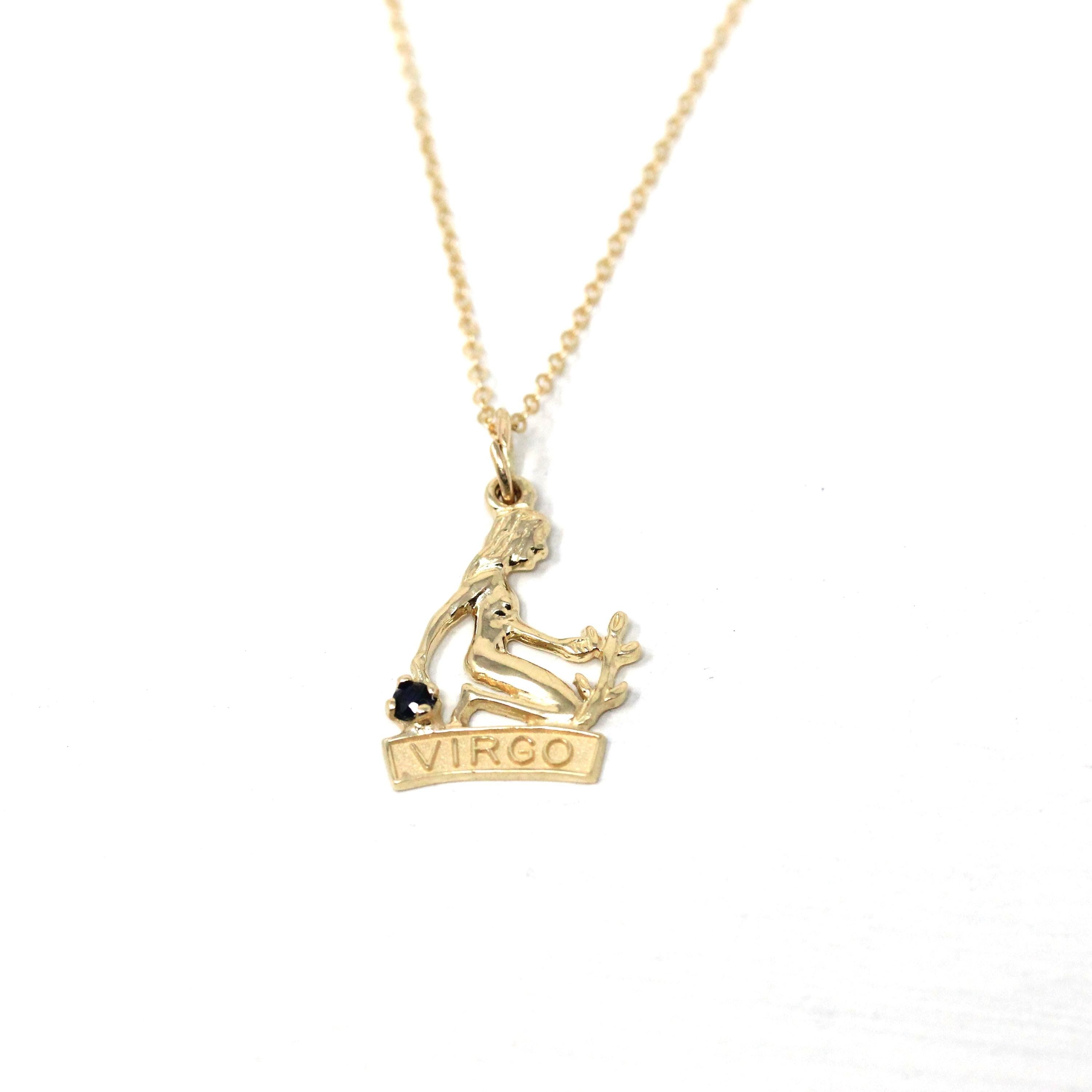 Estate Virgo Necklace - Modern 14k Yellow Gold Maiden Astrological Sign Charm Pendant - Circa 2000's Zodiac Celestial Earth Element Jewelry