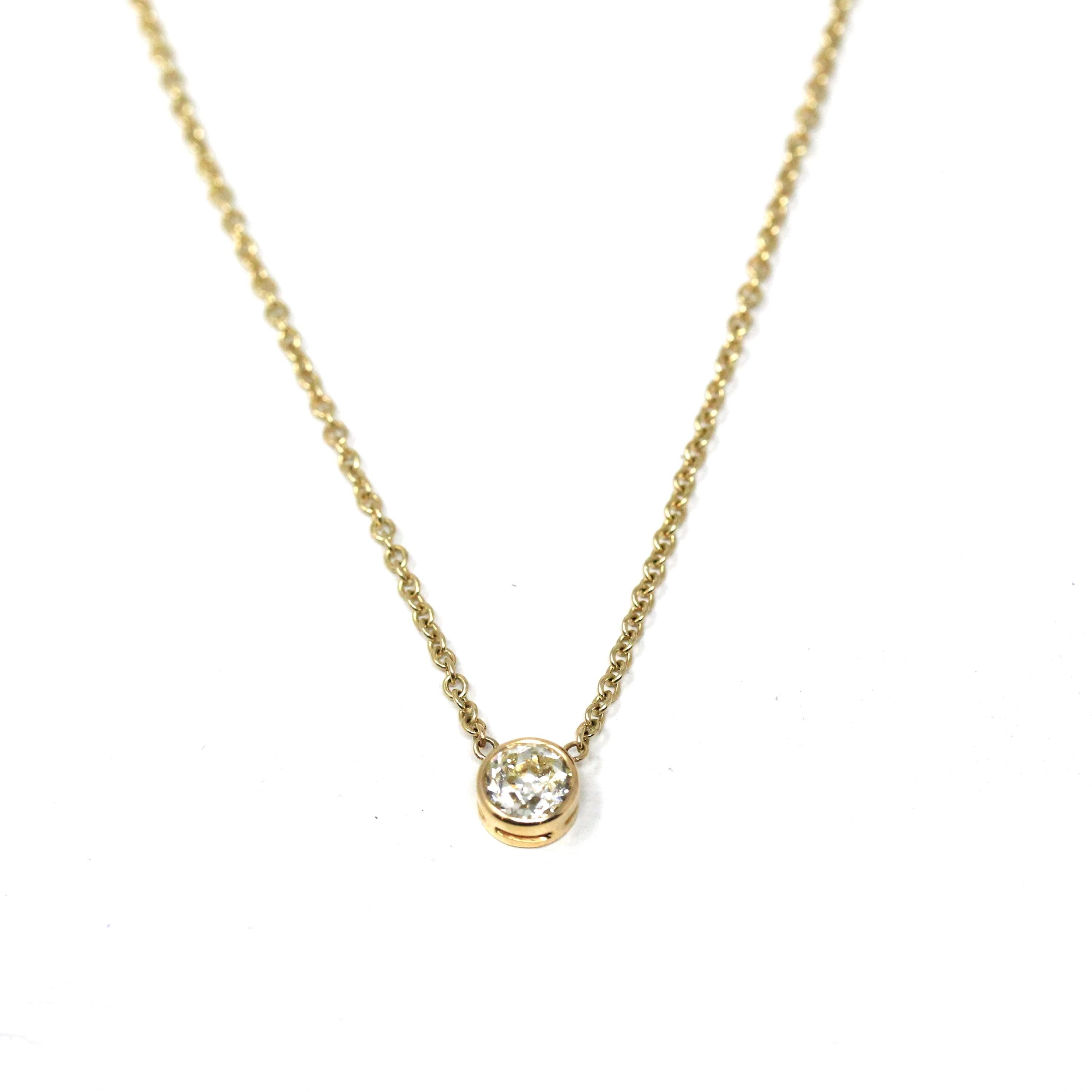 Dainty Diamond Necklace - Modern 14k Yellow Gold .68 CT Natural Diamond Bezel - Antique Old European Cut Gemstone Fine Minimalist Jewelry