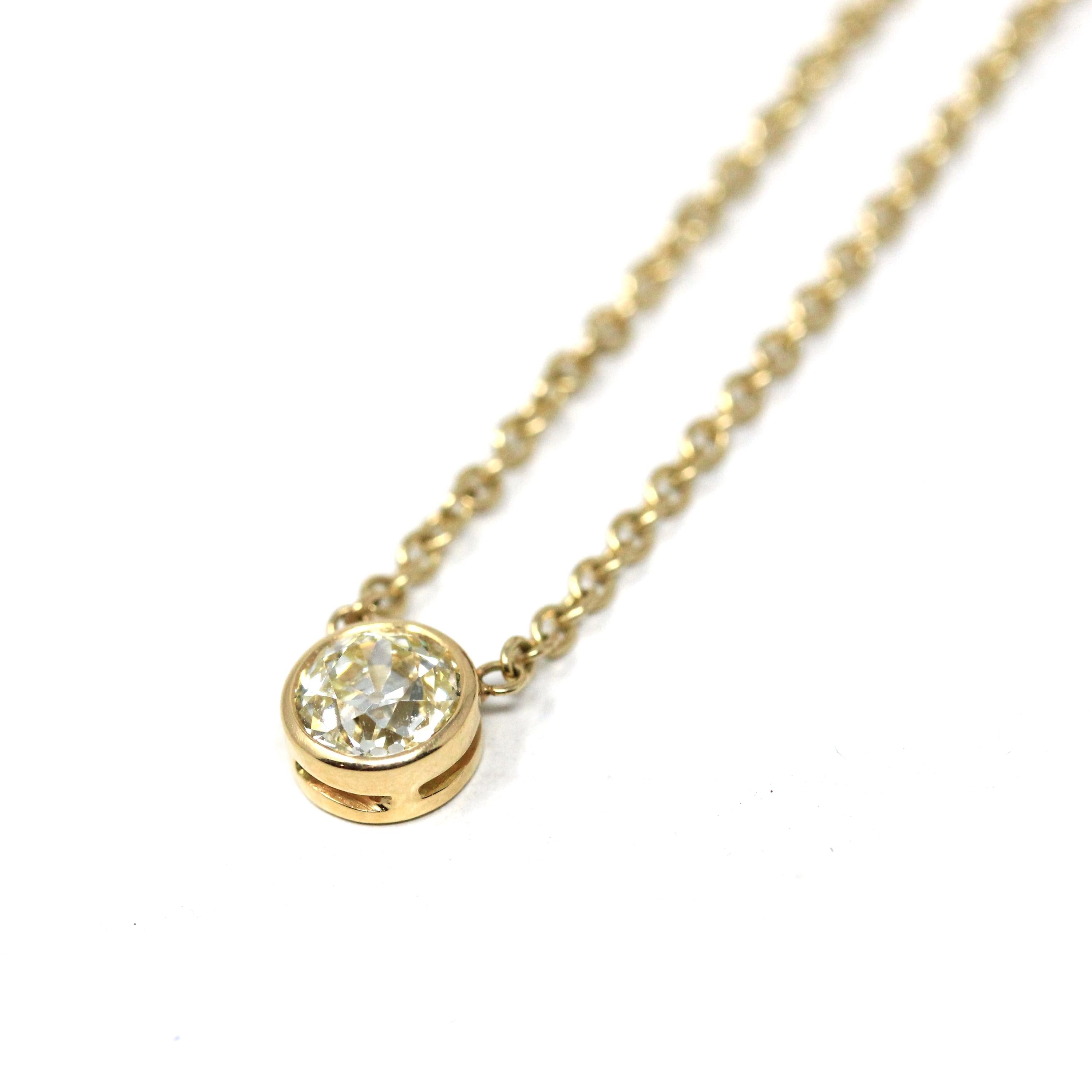 Dainty Diamond Necklace - Modern 14k Yellow Gold .68 CT Natural Diamond Bezel - Antique Old European Cut Gemstone Fine Minimalist Jewelry
