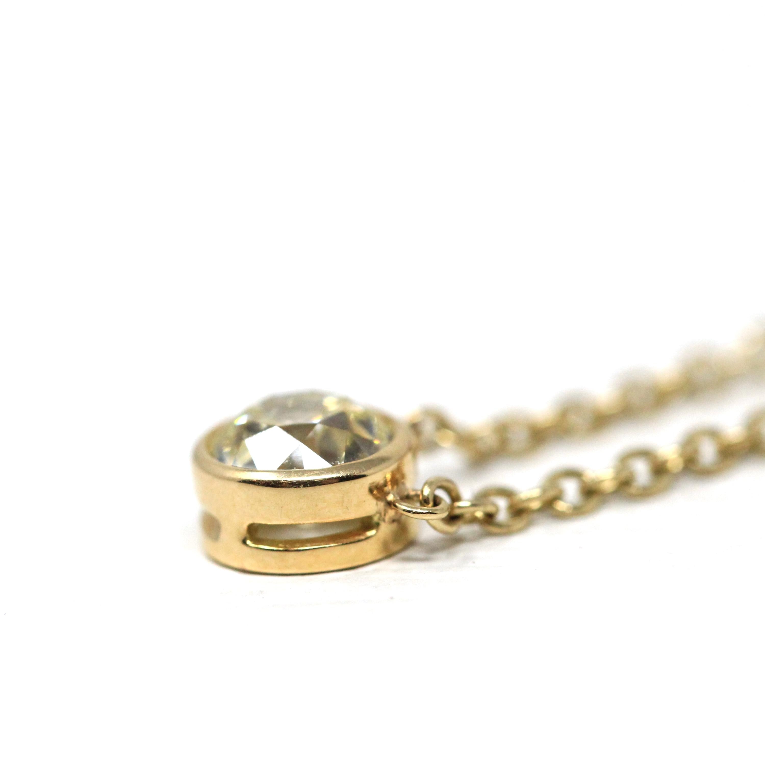 Dainty Diamond Necklace - Modern 14k Yellow Gold .68 CT Natural Diamond Bezel - Antique Old European Cut Gemstone Fine Minimalist Jewelry