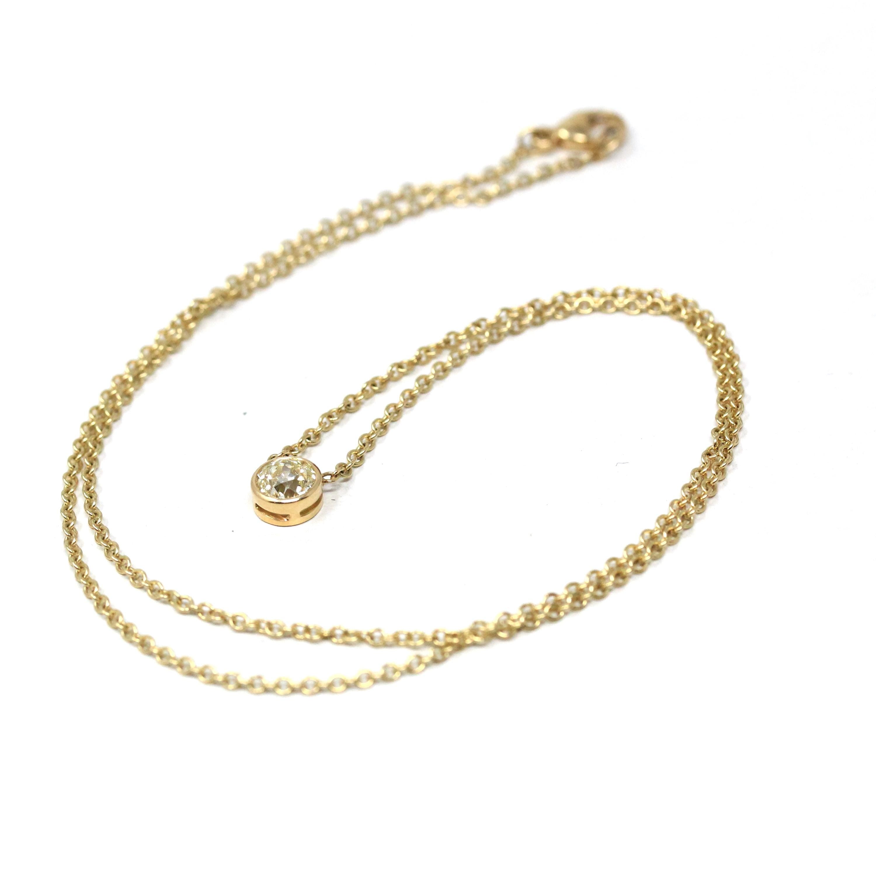 Dainty Diamond Necklace - Modern 14k Yellow Gold .68 CT Natural Diamond Bezel - Antique Old European Cut Gemstone Fine Minimalist Jewelry
