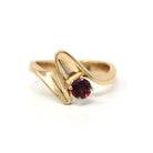 Vintage Garnet Ring - Retro 14k Yellow Gold Round Cut Red Gem Asymmetrical - 1970s Era Size 6 1/2 January Birthstone Fine Statement Jewelry